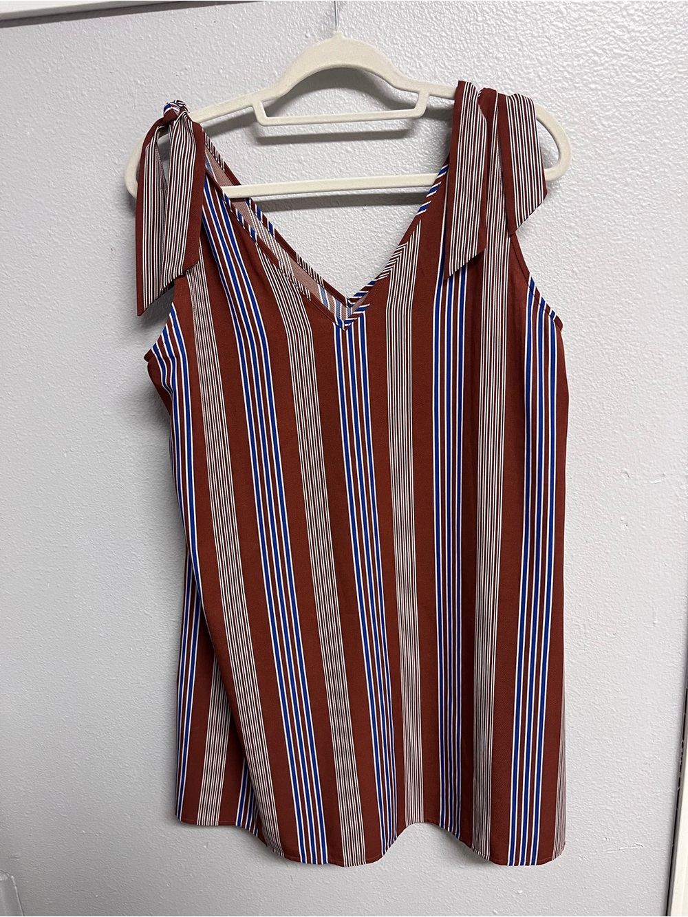 ModCloth Rust Brown Stripe Mini Shift Dress with tie straps